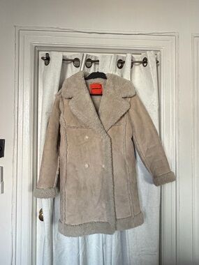 Simon Miller Taupe Suede Shearling Pea Coat